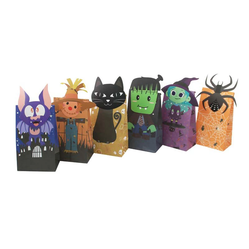 12/24Pcs Halloween Thema Papier Geschenk Tasche Für Süße Spinne Katze Bevorzugung Öl Beweis Lebensmittel Geschenk Verpackung Einkaufstaschen party Dekoration – Detail 5