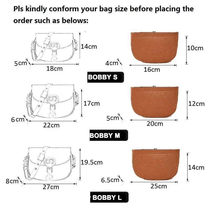 Felt Insert Bag Organiser Insert for D BOBBY Bag Organizer Multi Pocket Compartment Storage Inner Bag Lining