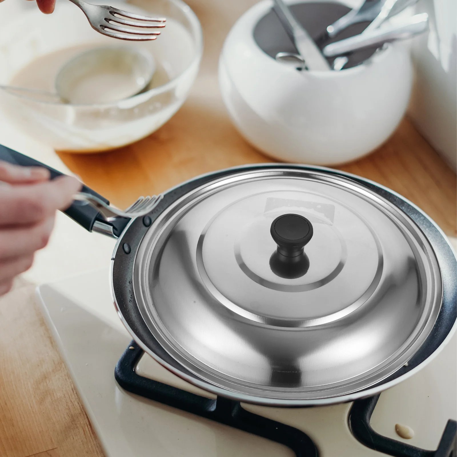 

Round Stainless Steel Pot Lid for Frying Pan Saucepan Soup Pot Kitchen Cookware Cover Reusable Metal Lid Heatproof Non-Warp