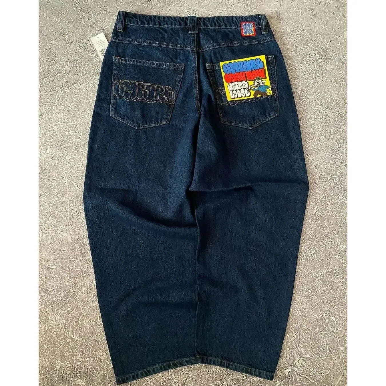 

American Vintage Waed And Distred High Street Casual Jeans Women's Faion PU Leather Elastic Waist Spring Summer