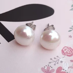10-13mm Big Pearl Earrings Real S925 Sterling Silver Natural Freshwater Pearl Earrings For Women Jewelry Fashion Gift