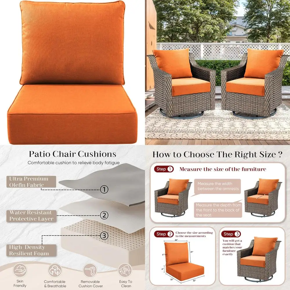 

Water-Resistant Outdoor Chair Cushions Set - 22x24x6 Inches, Removable Cover, Durable Cushions for Patio Furniture