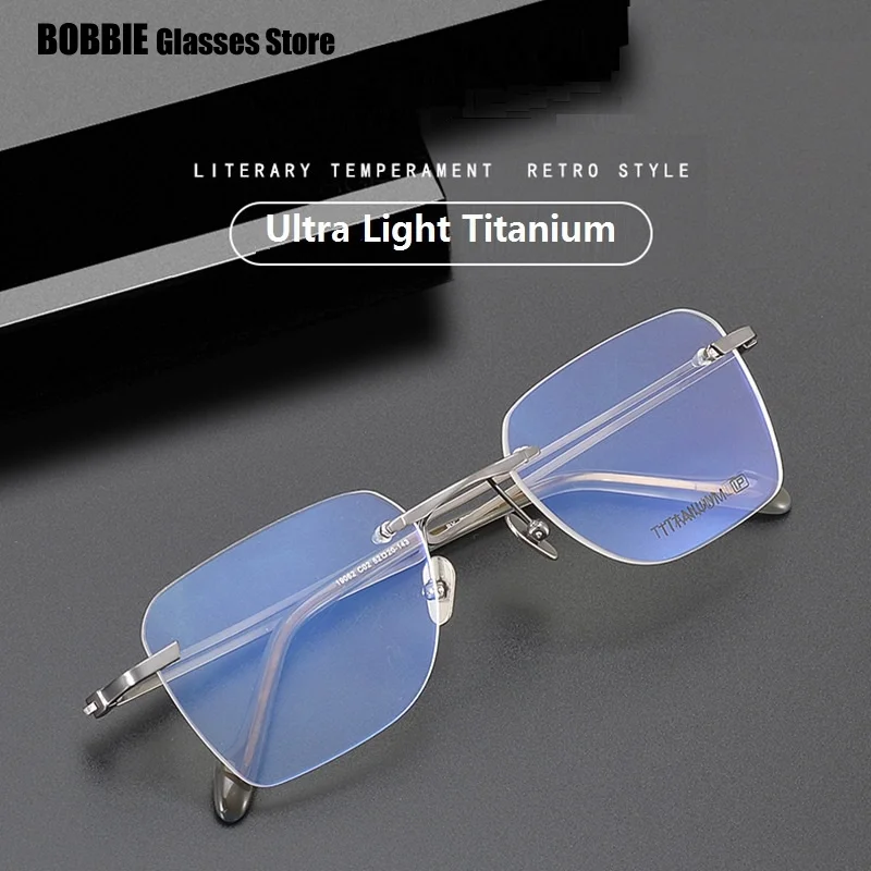 Business Glasses Frameless Men Women Carved Ultra-light Pure Titanium Rimless Eyeglasses Anti Blue Light Lens Eyewear Optical