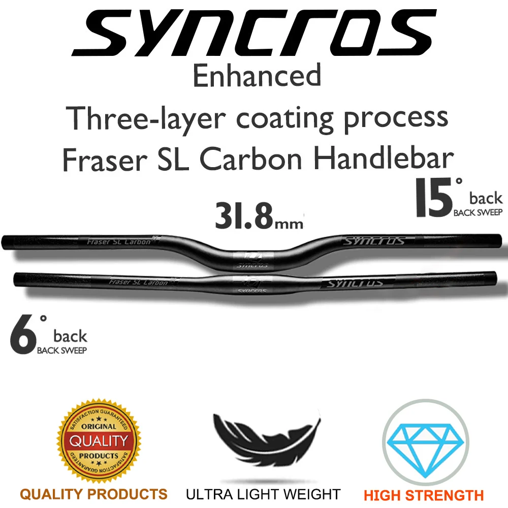 

SYNCROS Fraser SL MTB Bike Handlebar Black Full Carbon Mountain Bicycle Handlebars Flat or Rise Clamp 31.8mm Bike Accessories