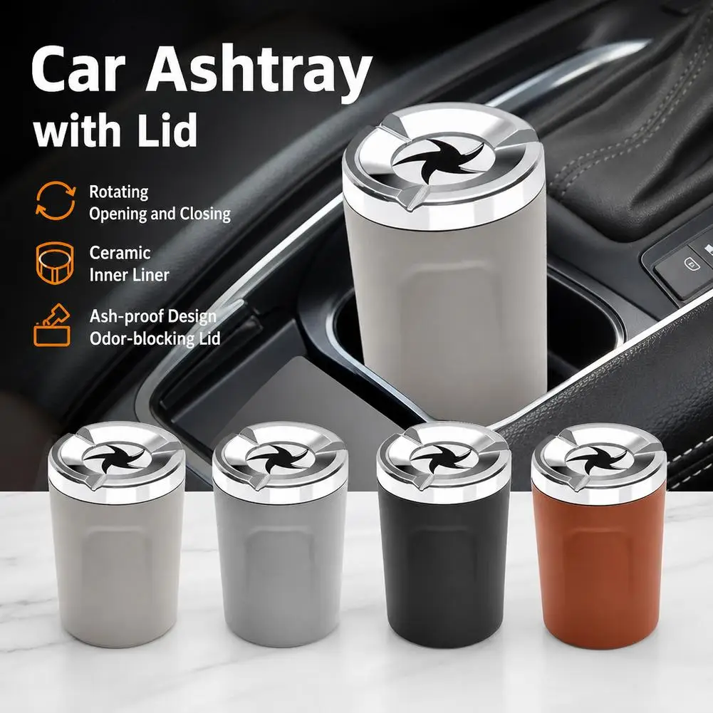Auto-Aschenbecher mit hitzebeständiger Keramikeinlage und mechanisch drehbarem Deckel, universelles praktisches Auto-Innenzubehör ﻿ – Detail 5