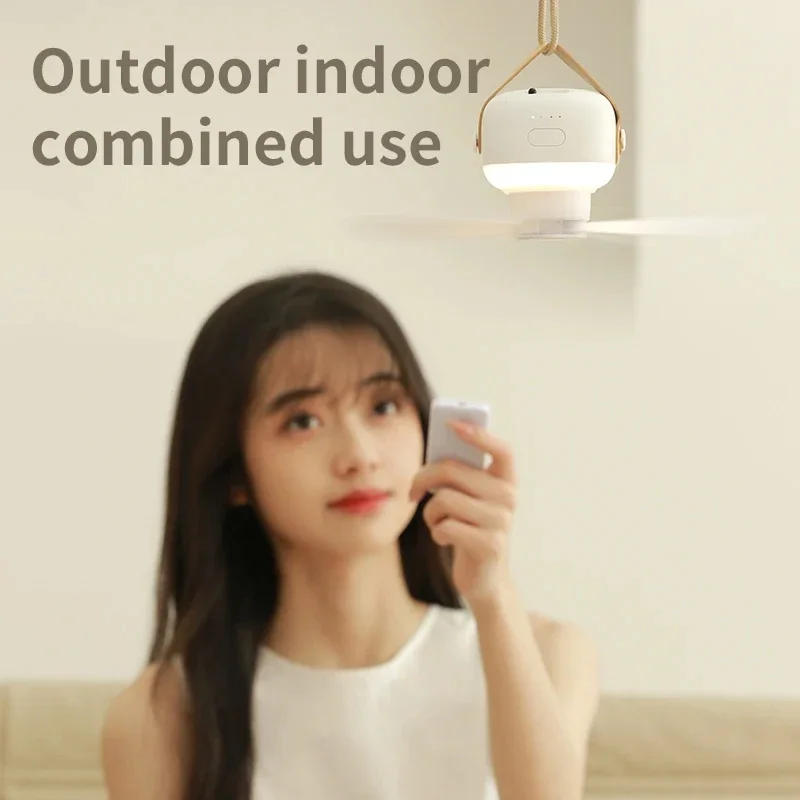 مراوح السقف المحمولة 7200mAh مروحة التخييم في الهواء الطلق خيمة التهوية برودة مروحة كهربائية قابلة للشحن التحكم عن بعد LED الإضاءة