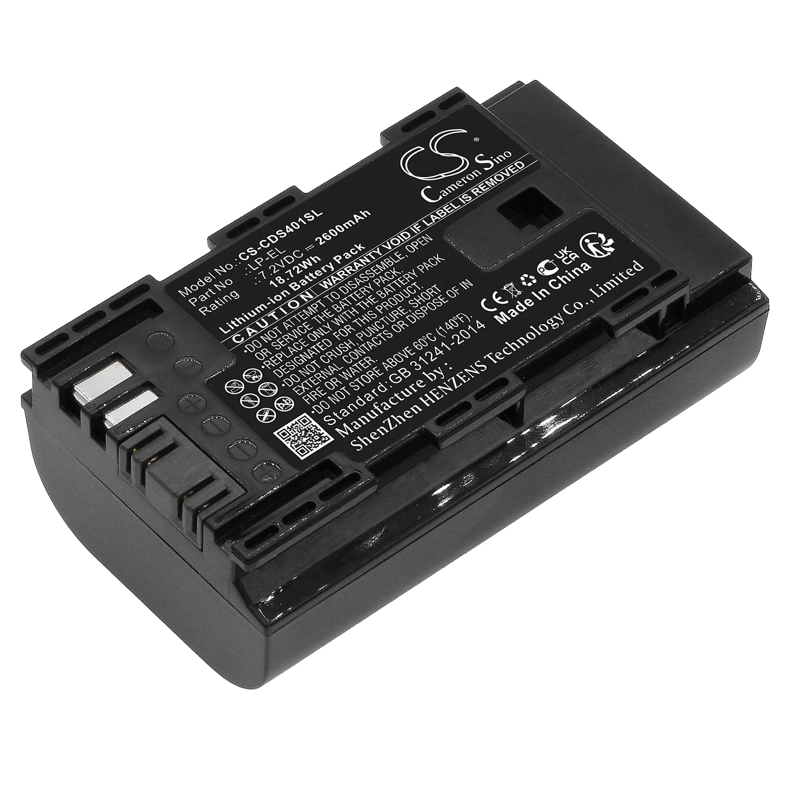 

Li-ion Strobe Lighting Battery for Canon, 7.2V, 2600mAh, Compatible Models: DS401231, Speedlite EL‑1