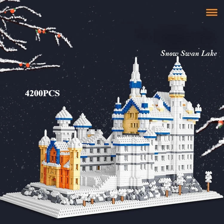 MOC – ensemble de blocs de construction de château en pierre de cygne russe, jouets d'architecture de maison célèbre d'hiver blanche pour enfants, cadeau spécial d'anniversaire