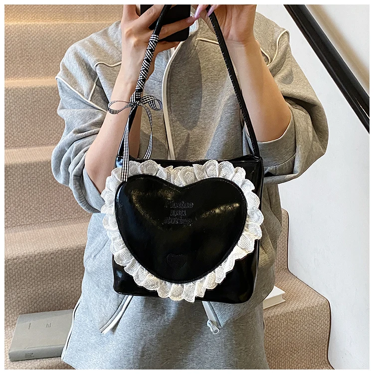 2025 صيف جديد كاندي اللون حقائب نسائية لطيف الفتيات موضة تنوعا حقائب كتف لوليتا الحلو الحب مقوس دانتيل حقيبة كروسبودي