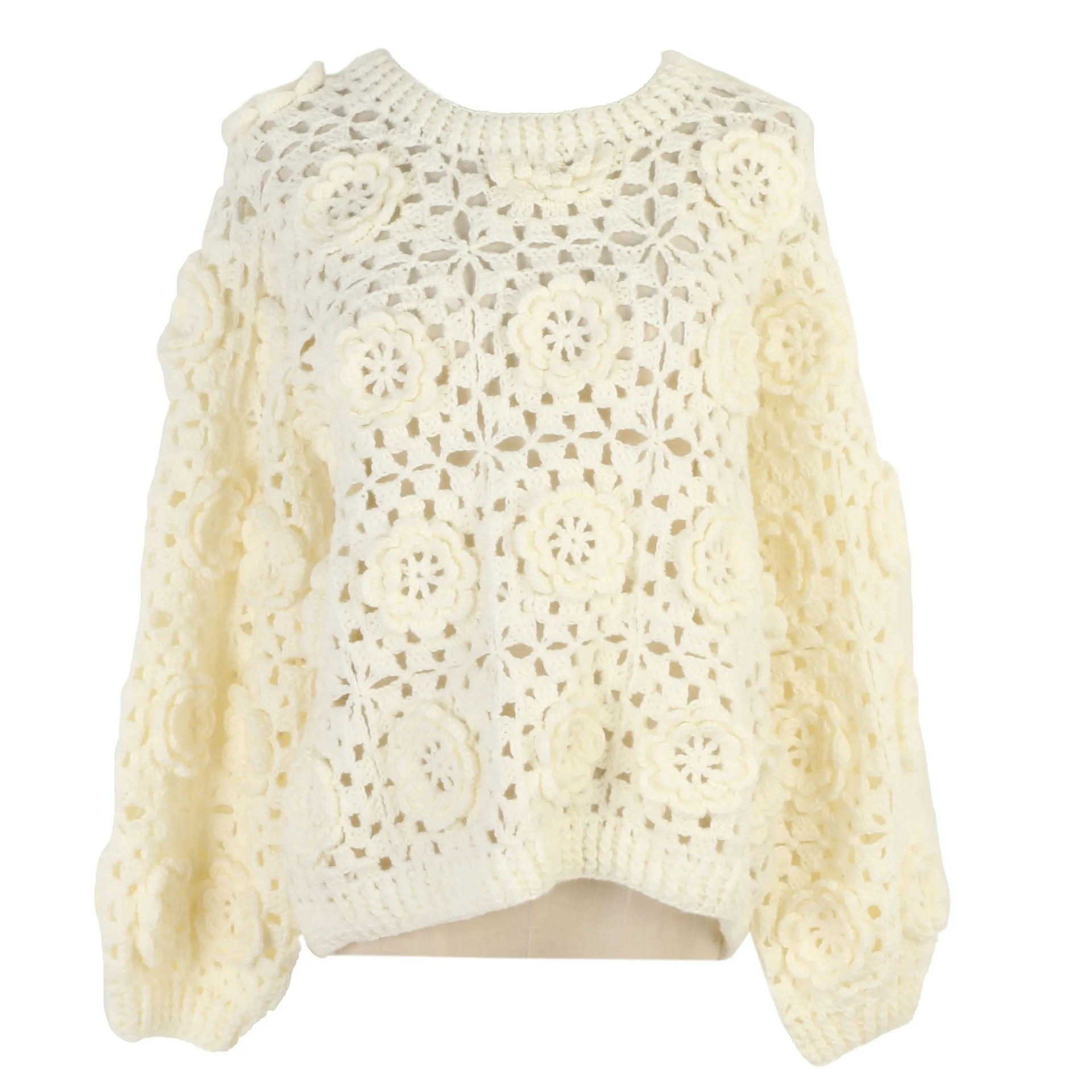 Koreanische Blume Häkeln Pullover Pullover frauen Rundhals Aushöhlen Haken Sanfte und Dünne Herbst Lange ärmeln Gestrickte Pullover