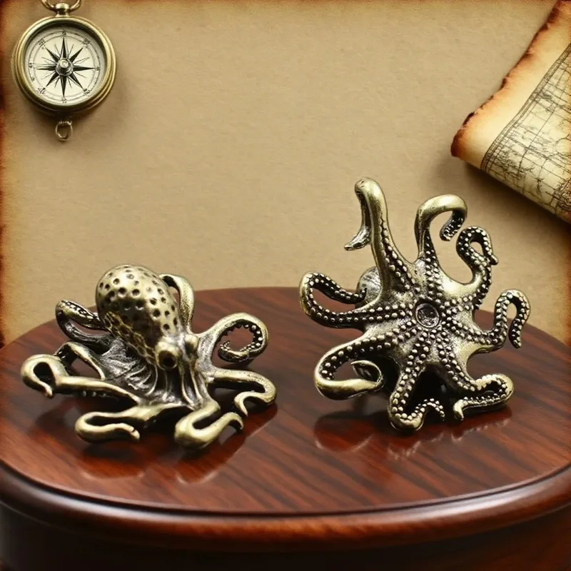 

Brass Octopus Home Decoration Antique Copper Animal Figurines Miniatures Desk Ornament Accessories Creative Table Tea Pets Craft