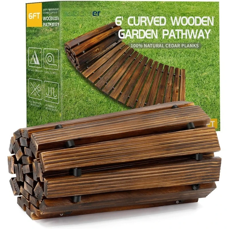 

6-футовая деревянная садовая дорожка, изогнутая дорожка из кедра на открытом воздухе, декоративная дорожка для патио, дорожки для сада, погода