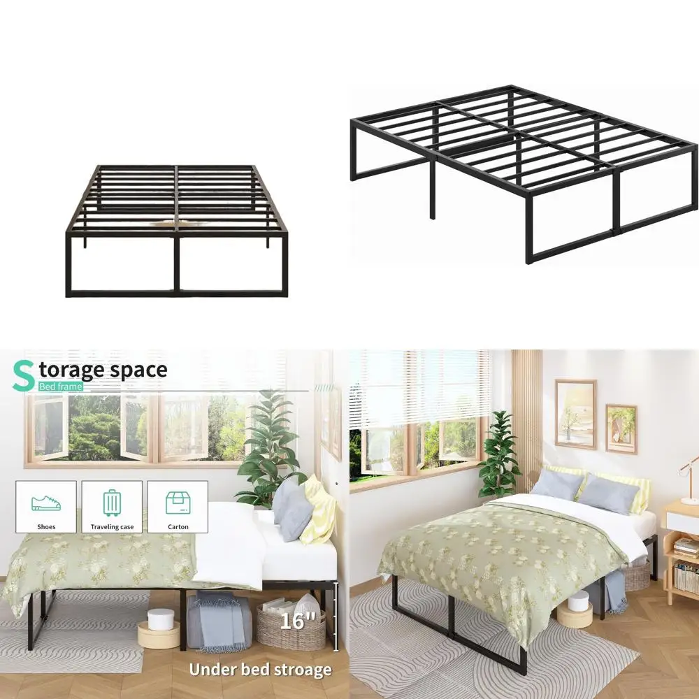 18 Inch Heavy-Duty Metal Platform Bed with Sturdy Steel Slats, No Box Spring Required, Easy Assembly, Noise-Free, Black
