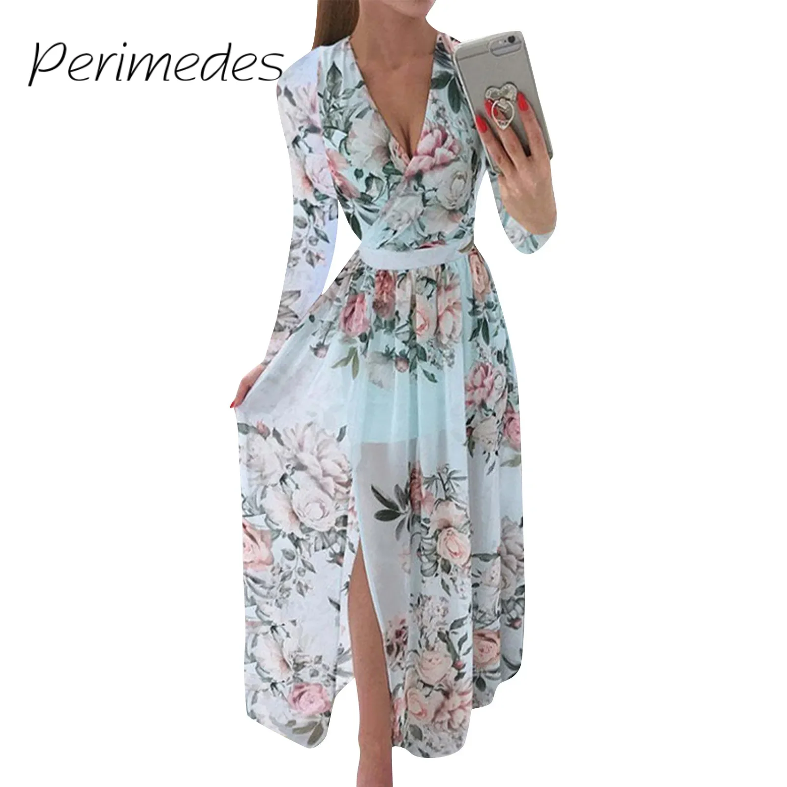 

Vestidos Dress For Ladies Floral Printed Temperament Graceful Dress Mid Waist Pullover V-Neck Casual Loose Stylish Dress