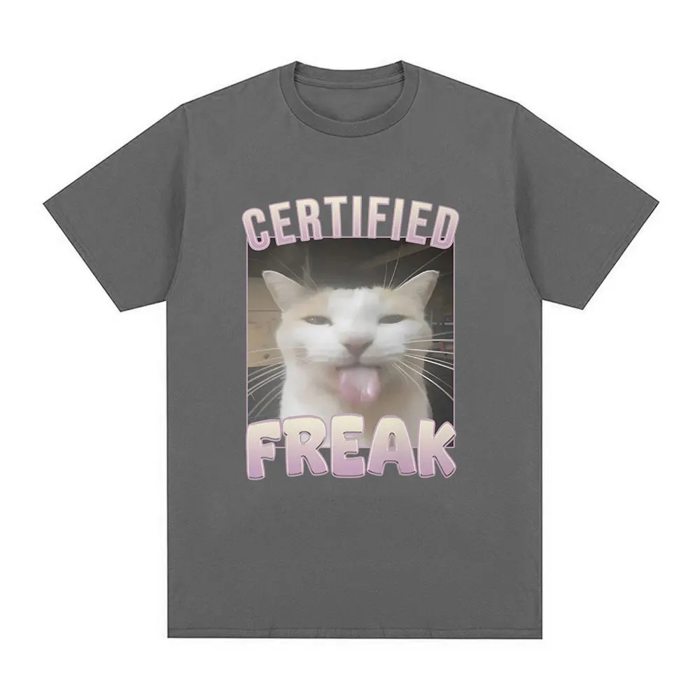 Certified Freak Funny Cat Meme T Shirt Men's Fashion Vintage Short Sleeve T-shirts Casual Cotton Oversized T Shirts Streetwear image 3