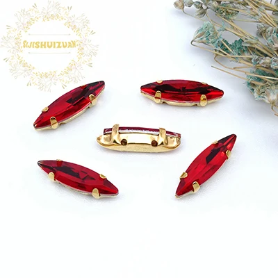 4x15mm 24Color Horse Eye Crystal Glass Sew-on Rhinestones Gold Bottom With Claws For Garment Jewelry Wedding Dress Shoe Bag Diy