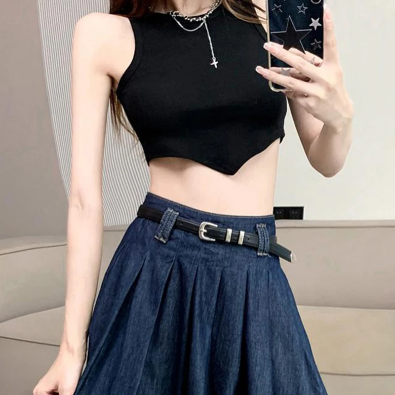 New Women Spring Summer Denim Skirt Fashion Vintage High Waist A-Line Ragged Denim Skirt Casual Loose All-match Jeans Skirt