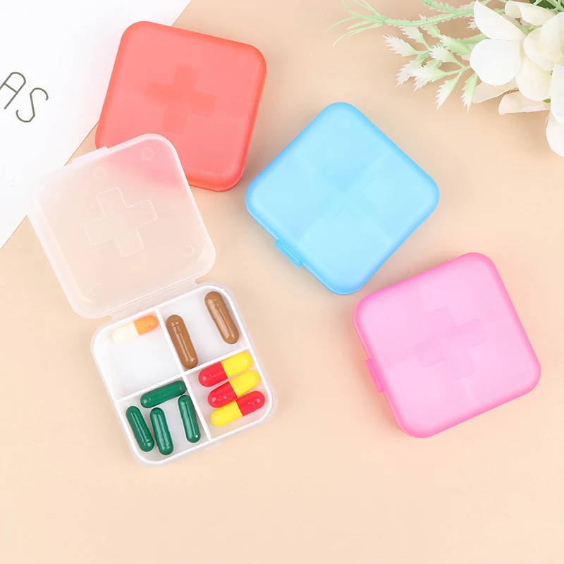 1Pc Mini Organizer Case 4 Grids Pill Box Tablet Pill Case Travel Drug Dispenser Storage Container Medicine Box Medical Supplies