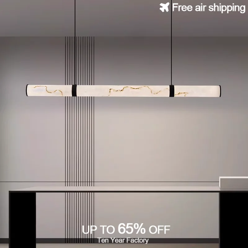 Black Silver Modern Cylinder Long Tube Natural Lucite Pendant Light Adjustable Hanging for Dining Room Ceiling Decorative