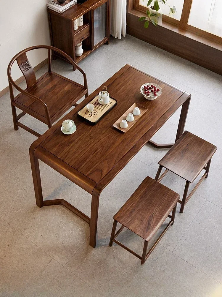 

56North American black walnut tea table New Chinese light luxury log home balcony tea table and chairs