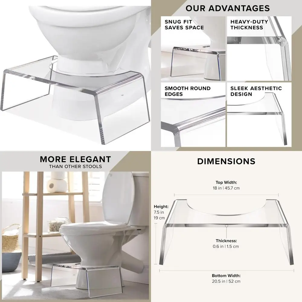 Durchsichtiger Tritthocker aus Acryl für Kinder – Töpfchentrainingshilfe, moderner Fußhocker für Kleinkinder, Badezimmer und Toilettenstuhl für Kinder |   7.5''