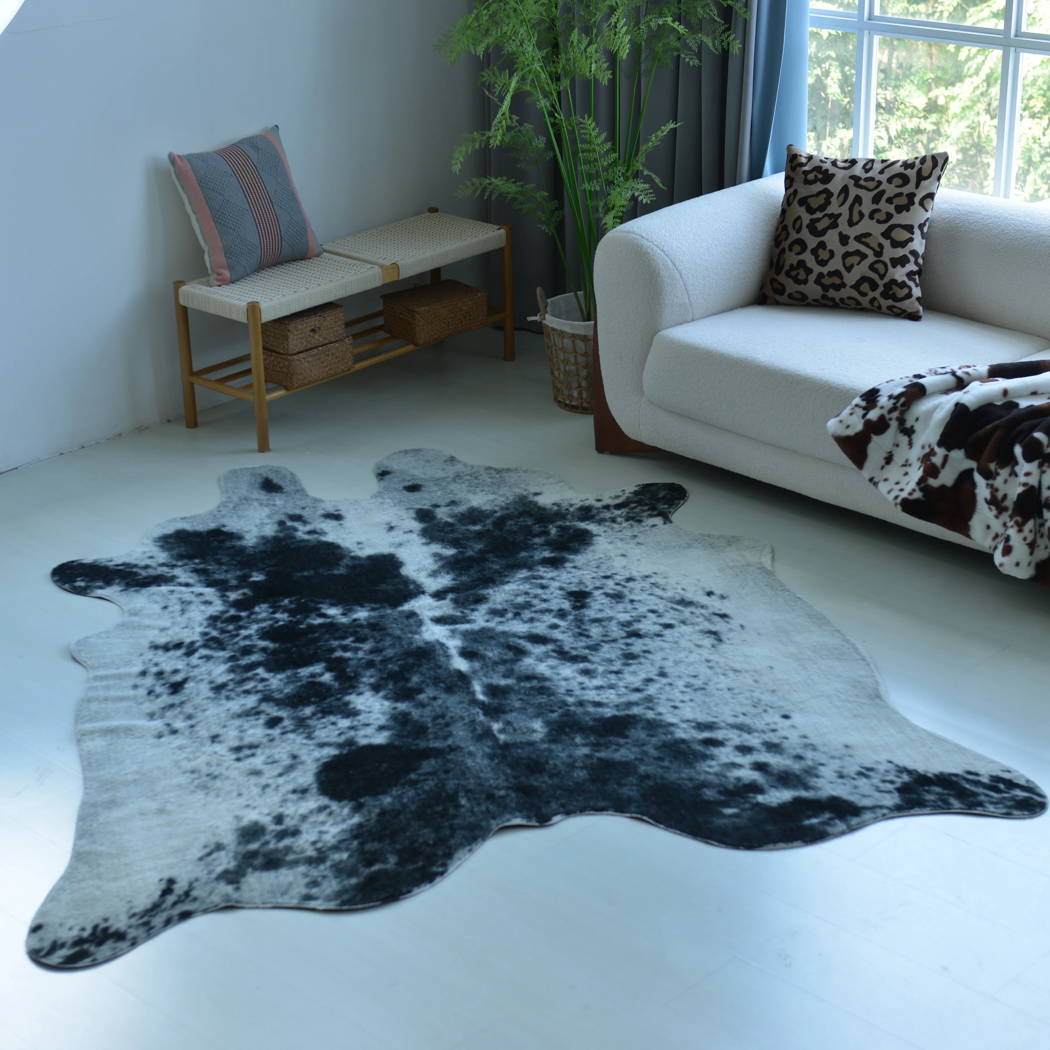 Cute Animal Printed Cowhide Carpet, Cow Print Rug, American Style, Bedroom, Living Room, Home Decor