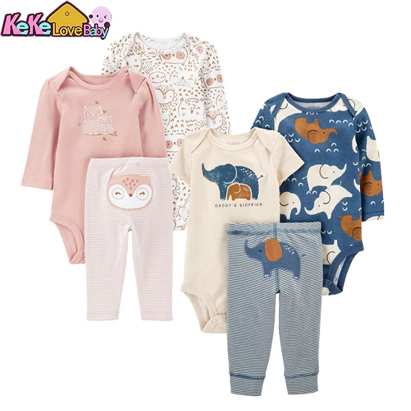 Autumn Newborn Baby Boy Clothes Set Cotton Animal Bodysuit Top And Bottom Pants 3Pcs Infant Girl Outfit Cartoon Toddler Clothing