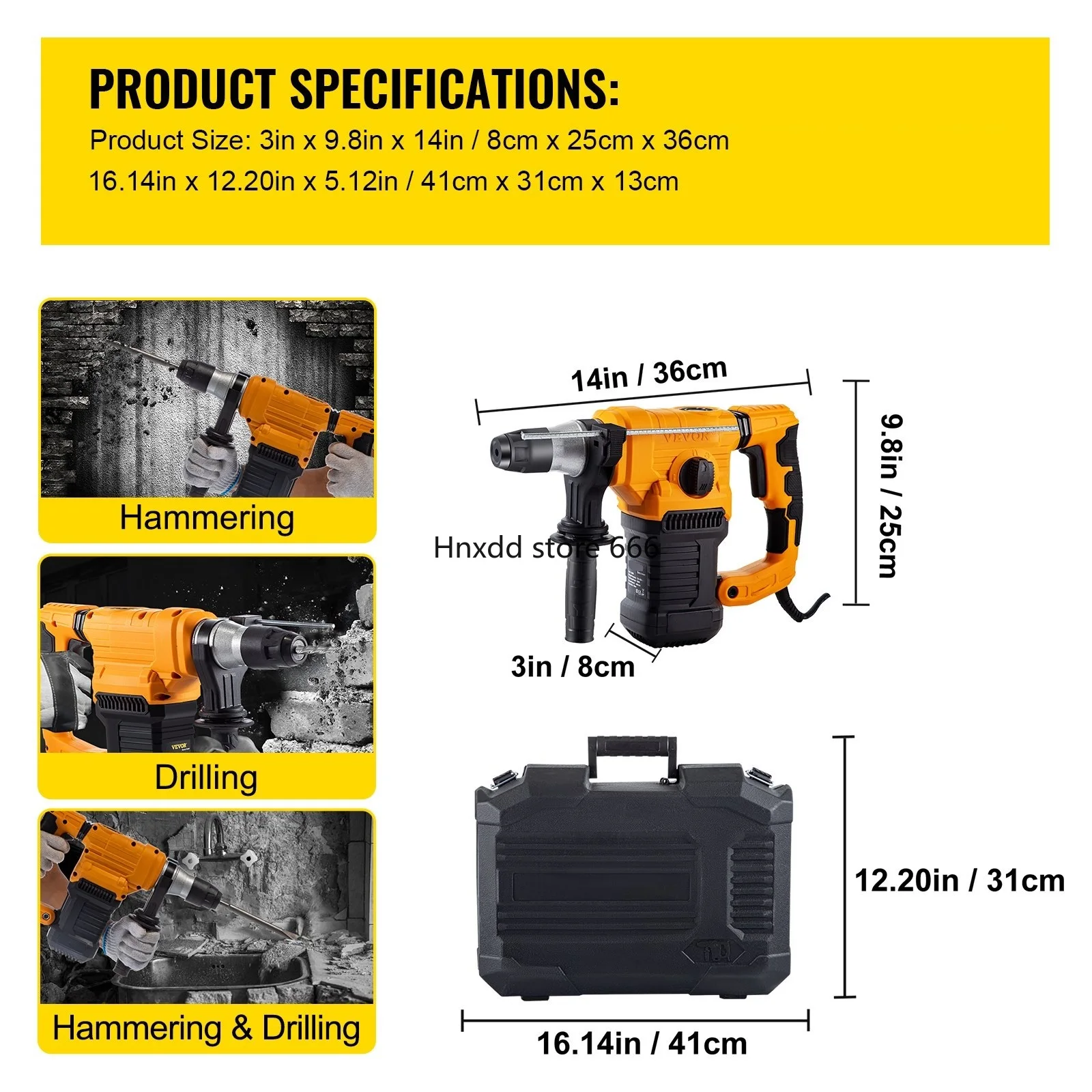 Rotary Hammer 9.5A 1050W Variable Speed 0-850RPM Corded Hammering Machine 1\