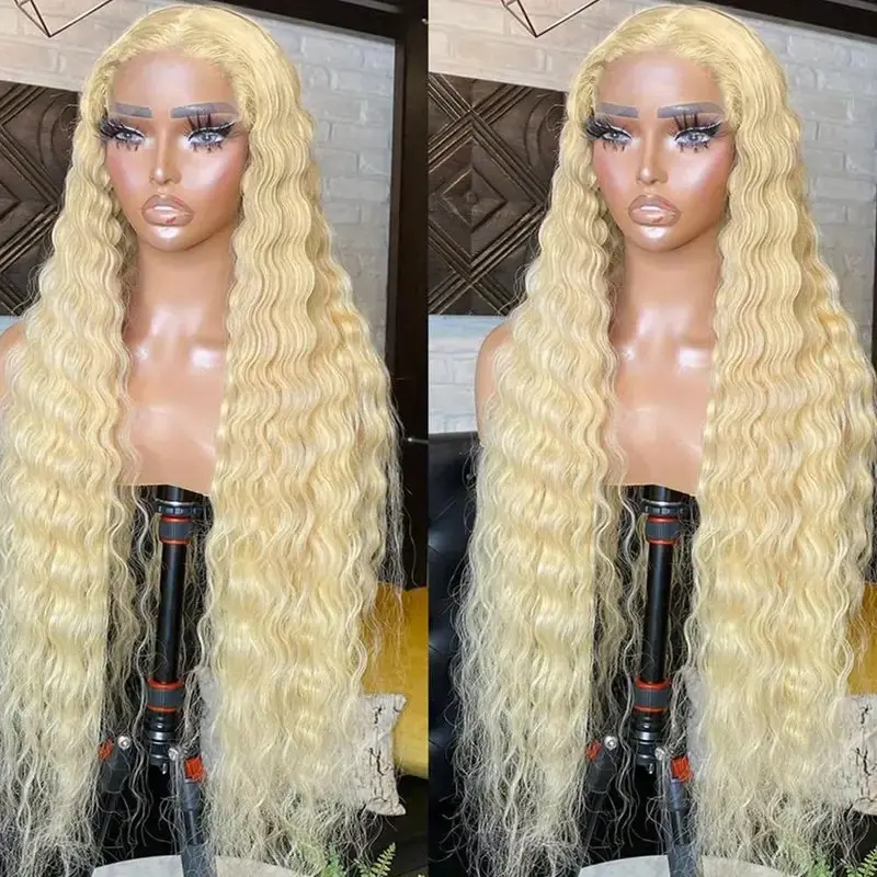 613 Blonde 13x4 Lace Frontal Wig 36 Inches 150 Density 13x6 Lace Front Deep Wave Glueless Curly Blonde Human Hair Wigs