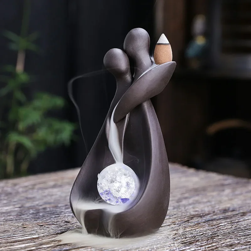 E-commerce Platform Backflow Incense Burner Home Decor Ornament Creative Valentine's Day LED Light Backflow Incense Burner