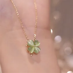 Fashion Clover Necklace For Lady Jewelry Gift 2022 Trendy Green Jade Flower Rotated Pendant Women 925 Silver Necklaces Latest