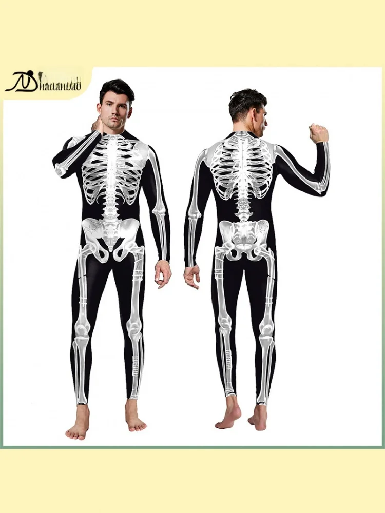 بدلة للجسم مطبوعة رقمية للهالوين لعام 2024 أزياء تنكرية ضيقة من قطعة واحدة بدلة هيكل عظمي مجموعة نسائية قابلة للتنفس #1