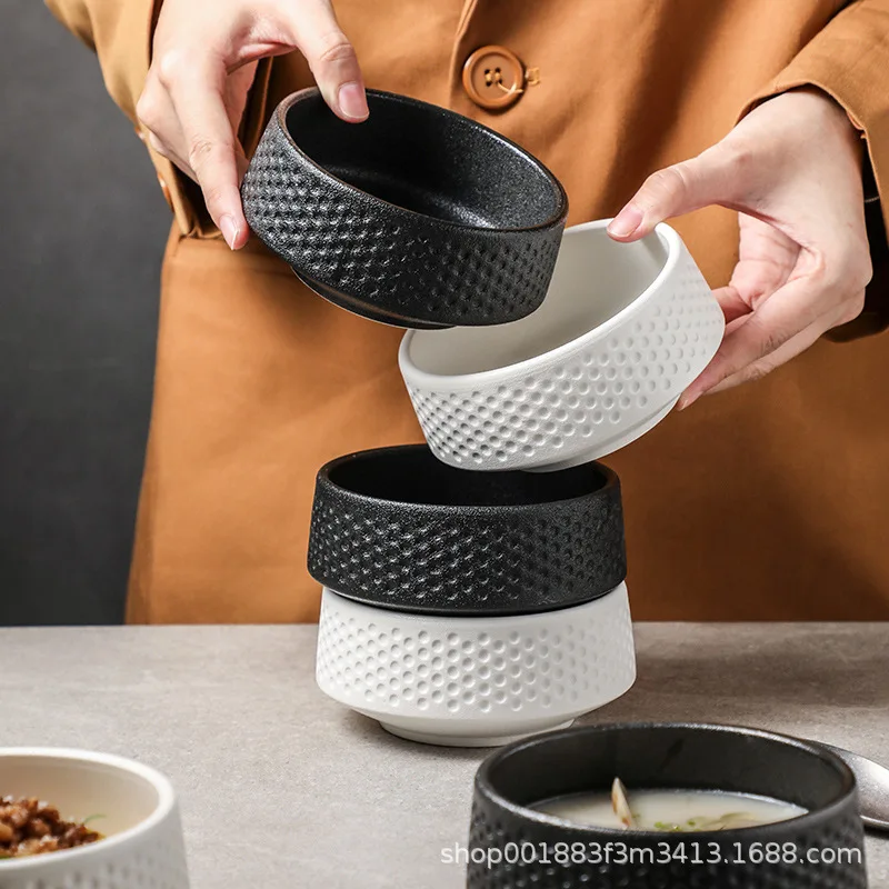 Simple ceramic rice bowl Household hammer pattern small bowl Premium 4.5 inch bowl Single dessert
