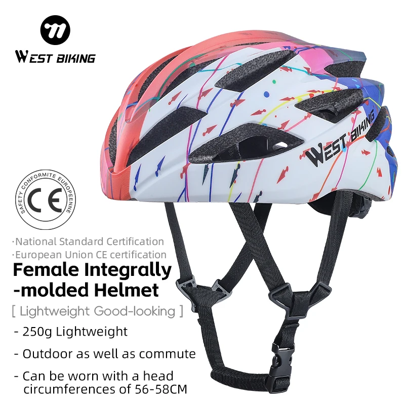 WEST BIKING Female Cycling Safety Cap Lightweight Integrally-molded Adjustable Sport Hat ​MTB Road Bike Helmet Cycling Equipment