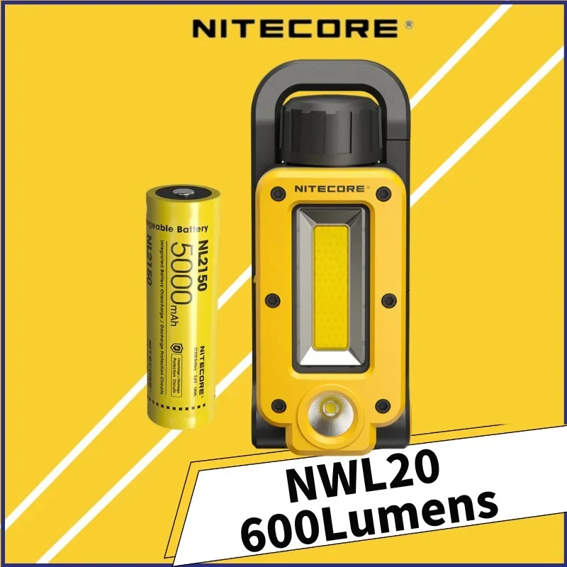 NITECORE NWL20 Multifunctional Triple Output Floodlight Spotligh 600Lumens Rechargeable Include 21700 5000mAh Battery