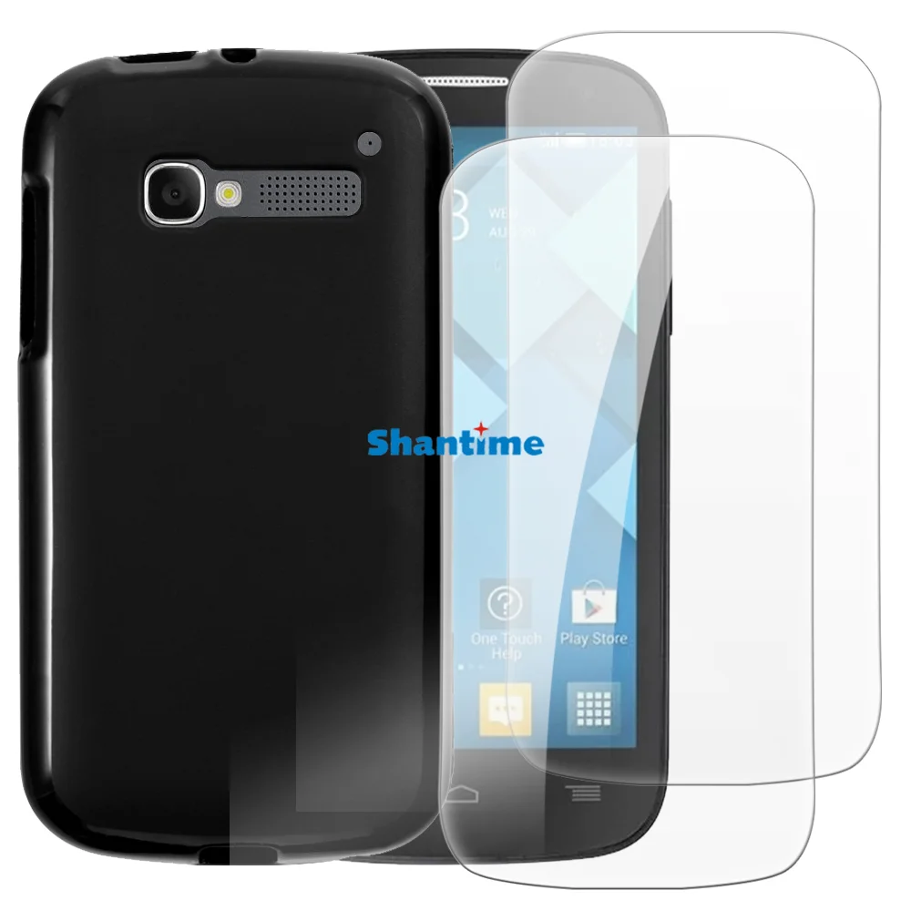 Funda blanda + paquete de 2 protectores de pantalla de vidrio templado para protección de cuerpo completo Alcatel One Touch POP C5