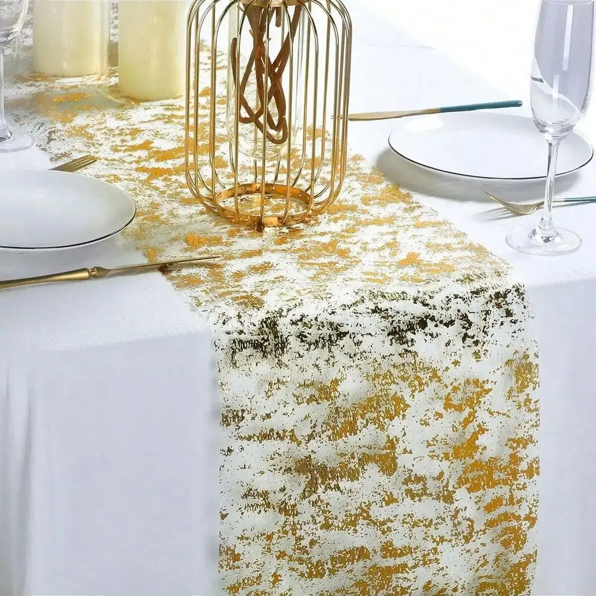 Gold Glitter Sequin Table Runner Hollow Mesh Table Flag Wedding Birthday Party Festival Decor Luxury Gold Tablecloth Chair Sash