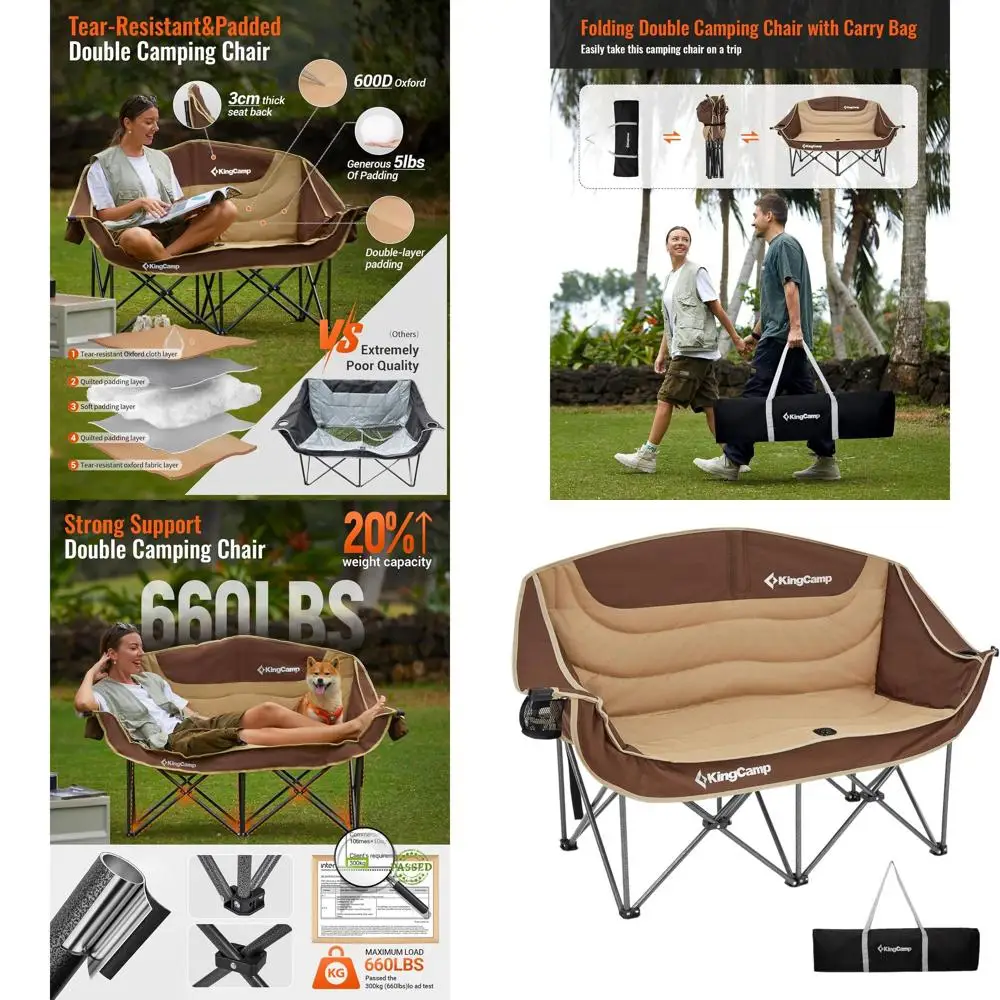 

Складное портативное кресло-шезлонг для двоих с подстаканниками, усиленное, выдерживает нагрузку до 300 кг, комфортное XL-кресло для использования на открытом воздухе