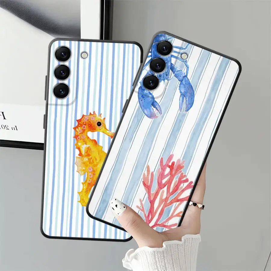 Casing Hewan Laut untuk Samsung Galaxy A40 A16 A20 A13 A50 A30 A15 A04 A06 A10 A12 A03 A05 A70 Sampul Ponsel Hitam Lembut