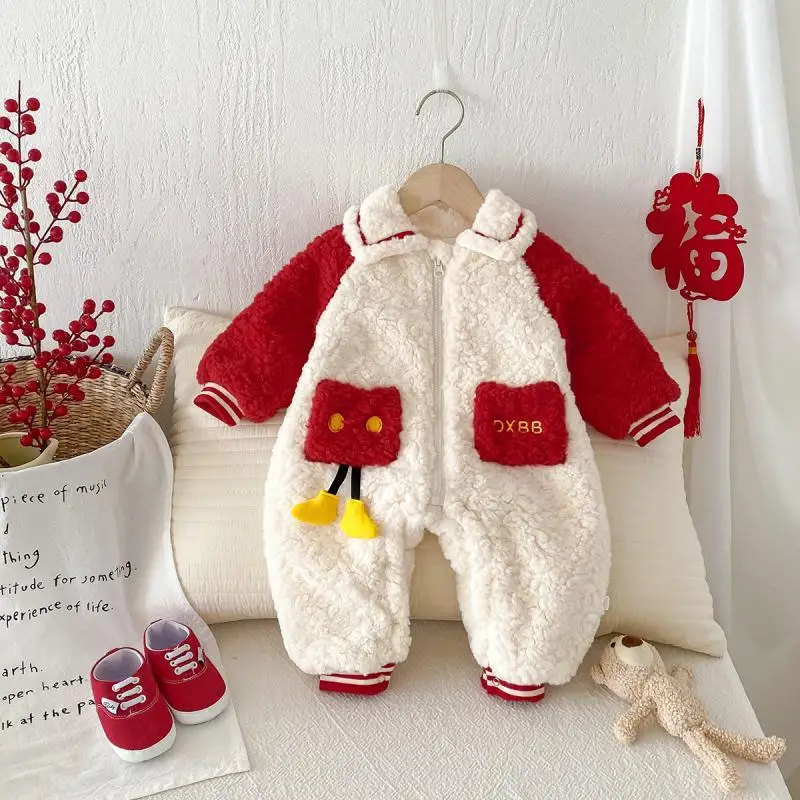 Infant Warm Bodysuit Winter Baby Long Sleeve Jumpsuit Girls New Year's Birthday Princess Rompers Toddler Christmas Red Clothing