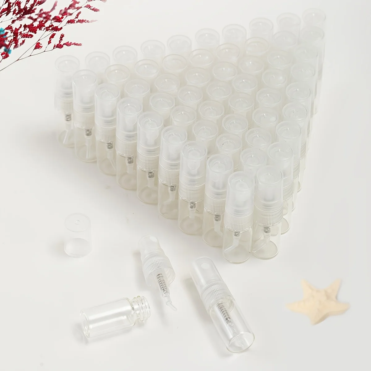 50 Glass Perfume Bottles, Convenient for Beauty and Water Replenishing, Ultra-Fine Spray Plastic Nozzle, Refillable Containers