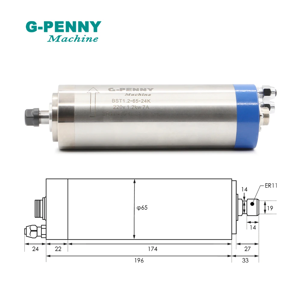 G-PENNY 1.2KW ER11 D65mm Water Cooled Spindle 400Hz 4pcs bearings CNC Machine & 1.5KW QL Inverter & 65mm Bracket & 75W Pump