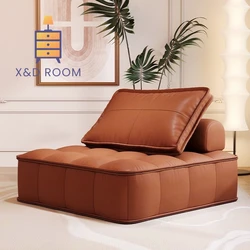 XD Tofu Block Cat Claw Leather Bedroom Lazy Sofa Can Lie Or Sleep Living Room Dual Use Sofa Bed Milk Oil Style Small House Sofa