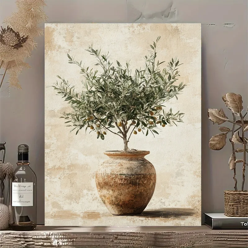 Chic Olive Tree in Vase Canvas Art - Unframed, Waterproof Wall Decor for Living Room, Bedroom, Office & More - Perfect Gift I