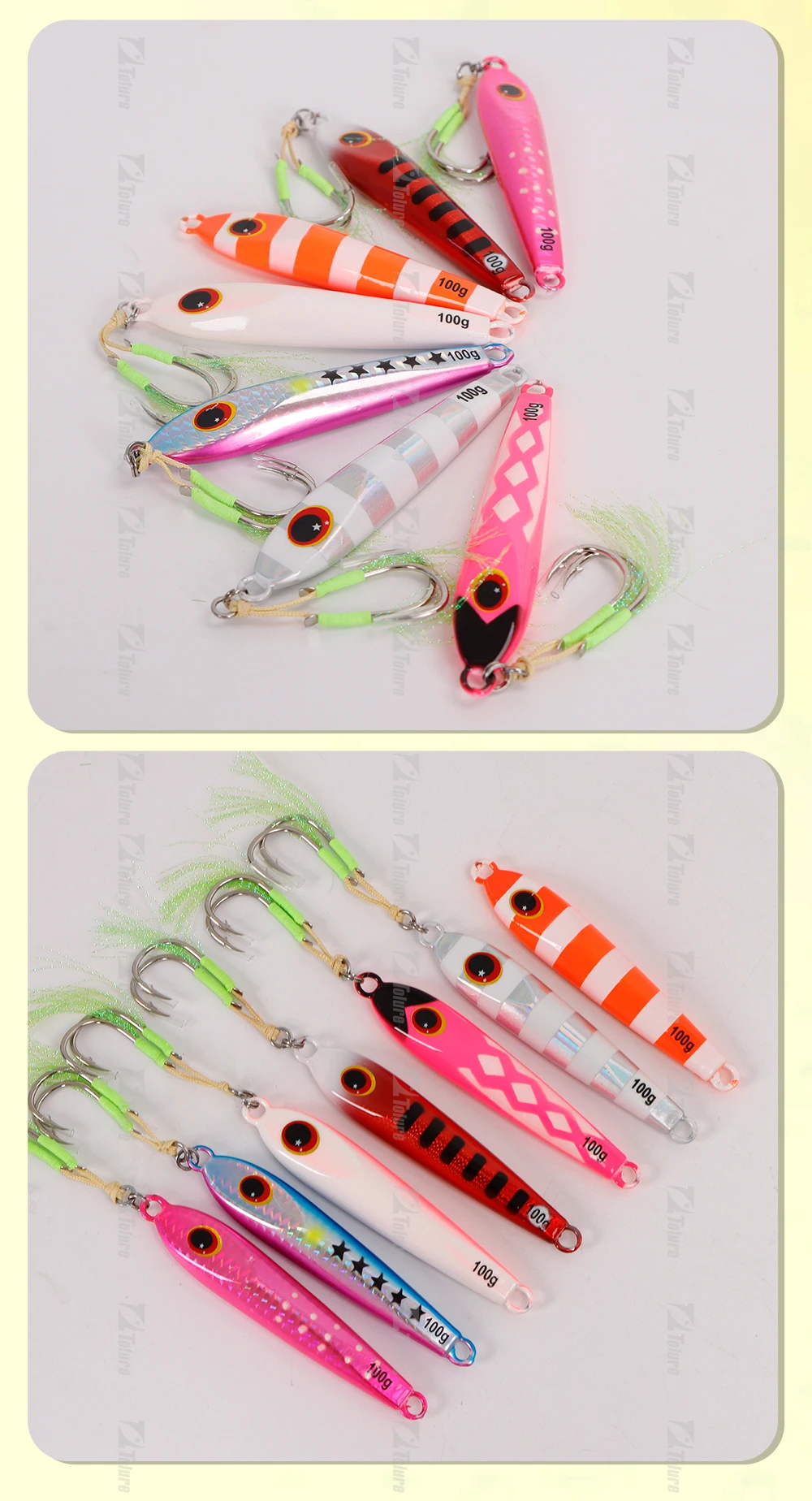 TOLU 2024 Neue 40g 60g 80g 100g Flache Langsam Sinkende Hartmetall Jigs Japan Laser Haut thunfisch Angeln Jig Köder Salzwasser Mit Haken – Detail 10