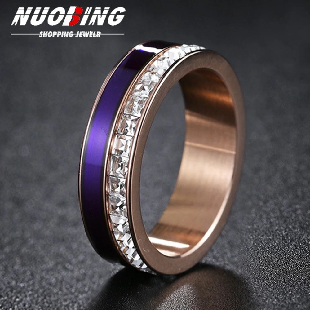 New Exquisite Cubic Zircon Stainless Steel Engagement Ring for Women Shiny Rhinestones Couple Rings Jewelry Gift