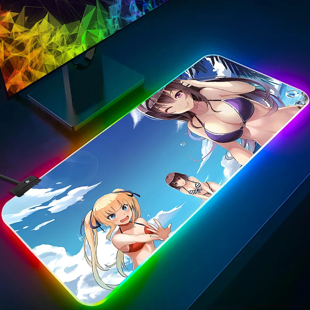 Hentai Anime Sexy Girls Big Boobs RGB Pc Gamer Keyboard Mouse Pad Mousepa LED Glowing Mouse Mats Rubber Gaming Computer Mausepad