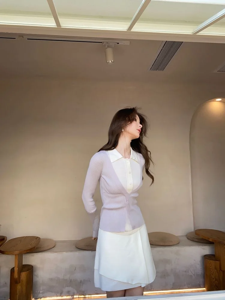 

Wcouture Autumn Winter Woolen Knitted Asymmetrical A-Line Skirt in Bla And White High Waist Pure Color Polyester Rayon...