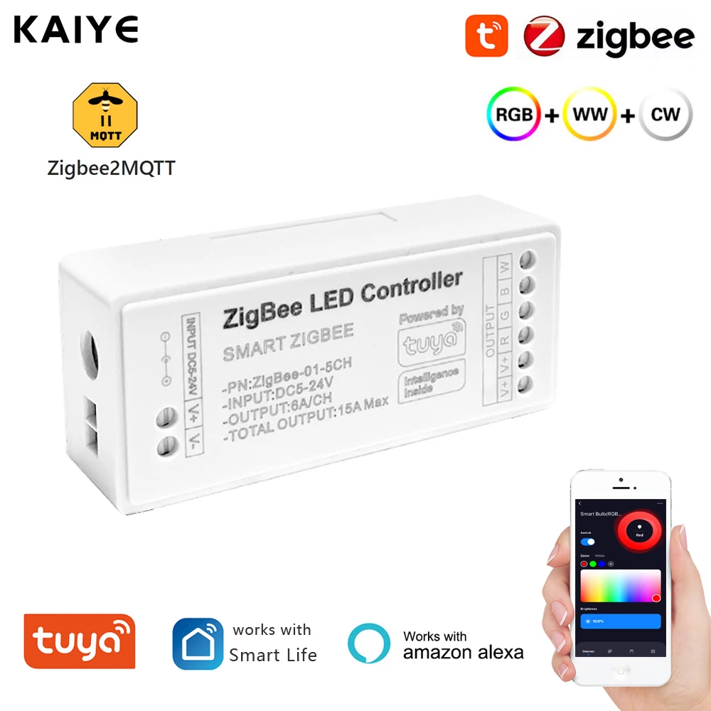 

Tuya Zigbee RGB Controller 15A 12V 24V RGBCCT Dimmer LED Light Strip Controller TV Bedroom Kitchen Lighting For Smart Life Alexa