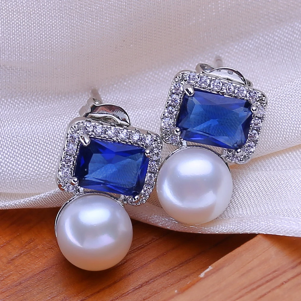 FENASY 925 Sterling Silver Necklace Natural Pearl Jewelry Sets For Women Bohemian Stud Earrings Sapphire Pendant Party Rings
